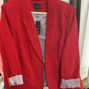 Red blazer with pinstripe lining